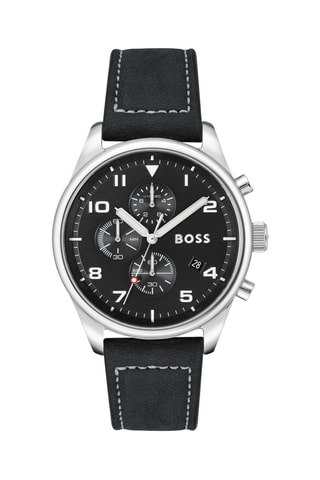 Orologio al quarzo in pelle - Cronografo - Nero e argentato