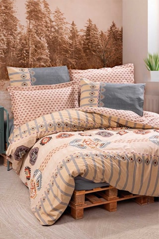 Parure de couette en coton 57 fils/cm² Dokota - Gris et beige