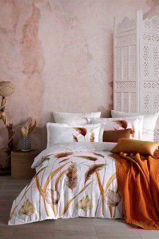 Parure de couette en satin de coton 83 fils/cm² Fadime - Blanc et orange