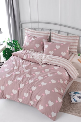 Parure de couette Herz - Vieux rose et blanc