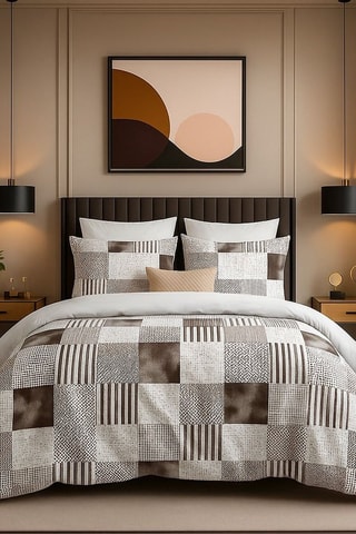 Parure de couette en coton 127 fils/cm² - Marron et beige