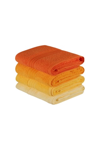 4 serviettes de toilette  - Orange et jaune - 50 x 90 cm