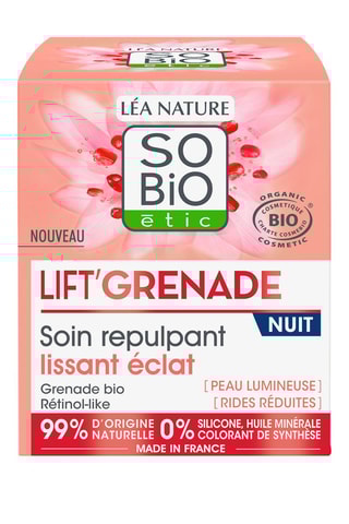Soin hydratant lissant éclat nuit bio - Lift'Grenade - 50 ml