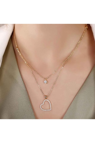 Collier coeur - Laiton plaqué or & zircons