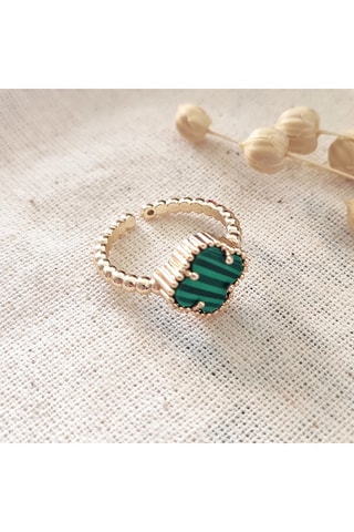 Bague réglable trèfle - Laiton doré & nacre verte