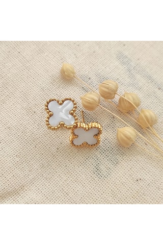 Boucles d'oreilles trèfle - Laiton plaqué or & nacre