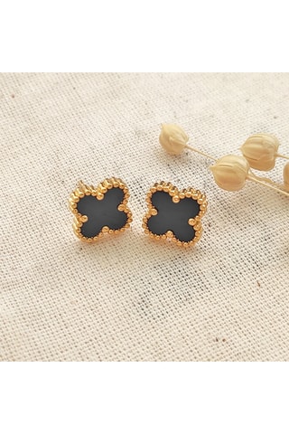 Boucles d'oreilles trèfle - Laiton plaqué or & nacre noire