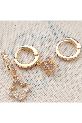 Trio de boucles d'oreilles - Laiton plaqué or & zircons