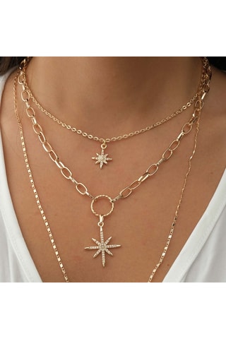 Collier multiples - Laiton plaqué or & zircons