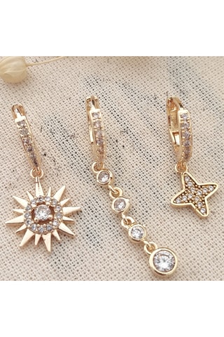 Trio de boucles d'oreilles - Laiton plaqué or & zircons