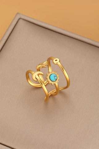 Bague - Plaqué or jaune et turquoise