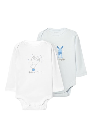 2 bodys en coton biologique - Bleu clair et blanc