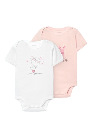2 bodys en coton biologique - Rose poudré et blanc