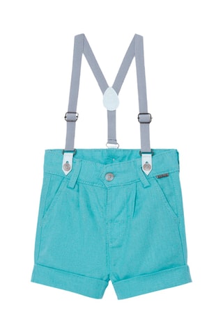 Bermuda en lin et bretelles  - Turquoise et bleu