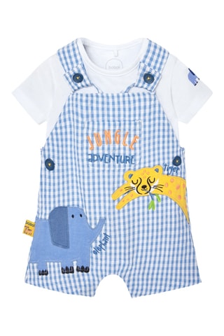 T-shirt et salopette-short - Blanc et bleu