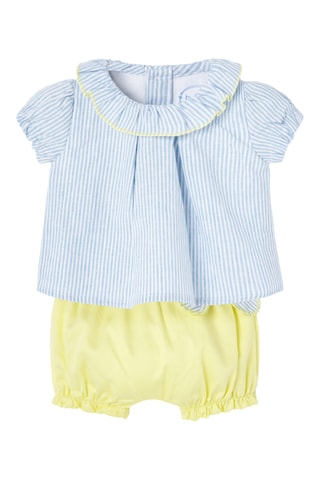 Robe et short en lin - Bleu et jaune pâle