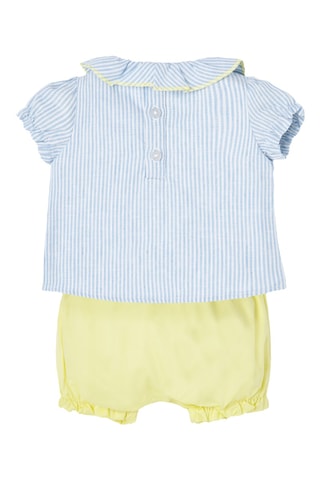 Robe et short en lin - Bleu et jaune pâle