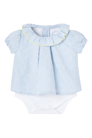 Robe et short en lin - Bleu et jaune pâle