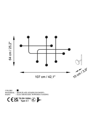 Porte-manteau mural Samara - 107 x 64 x 10 cm