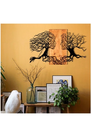 Adorno mural de madera - 92 x 58 x 3 cm - Natural y negro