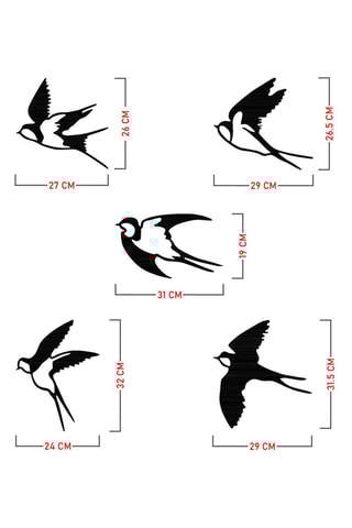 Adorno mural 5 oiseaux - 27 x 26 cm - 29 x 26,5 cm - 31 x 19 cm - 24 x 32 cm - 29 x 31,5 cm - Negro