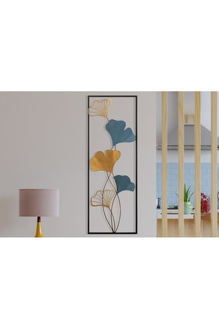 Adorno mural flores - 32 x 5 x 90 cm - Azul y dorado