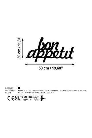 Adorno mural LED «Bon Appetit» - Negro - 15 W - 30 x 50 cm