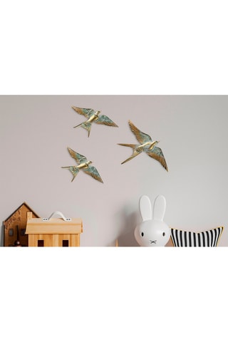 3 adornos murales - 28 x 19 x 2/22 x 14 x 2/22 x 14 x 2 cm - Blanco y dorado