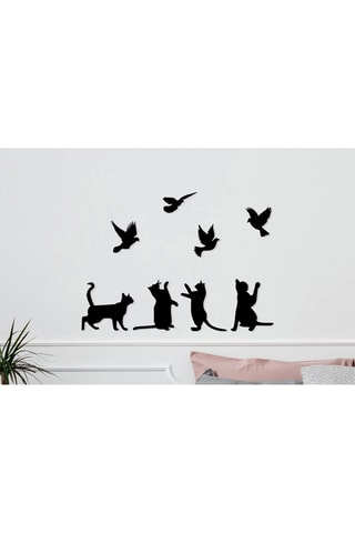 Adorno mural Birds Playing With Cats - 110 x 79 cm - Negro