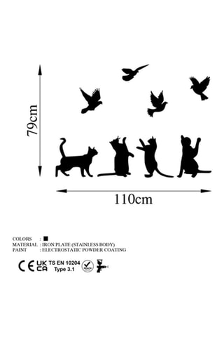 Adorno mural Birds Playing With Cats - 110 x 79 cm - Negro