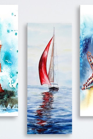 3 peintures décoratives en MDF Layla - 20 x 50 cm -