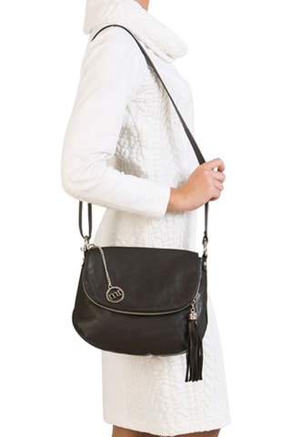 Sac bandoulière en cuir Bausan - Noir et argenté