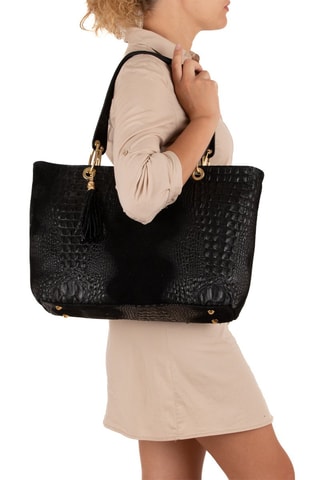 Shopping bag in pelle Cilento - Nero e dorato