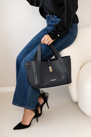 Sac à main et pochette en cuir Ettore - Noir