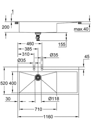 Evier en Inox 1 bac gauche