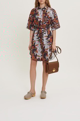 Robe chemise en coton biologique - Rouge brique et blanc