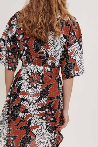 Robe chemise en coton biologique - Rouge brique et blanc