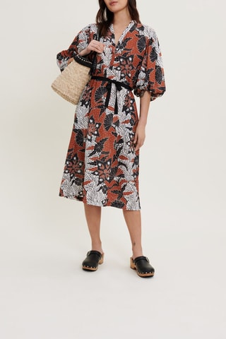 Robe midi en coton biologique - Orange et noir