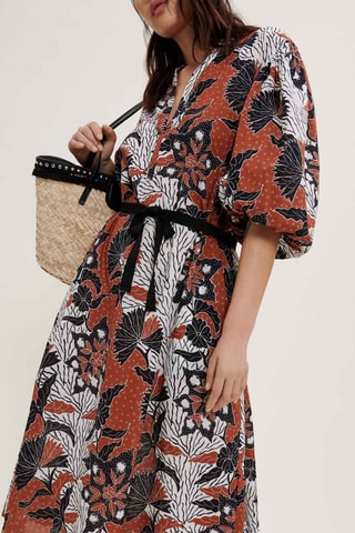 Robe midi en coton biologique - Orange et noir