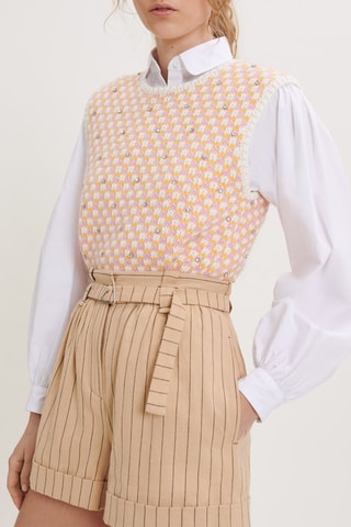 Short taille haute en coton biologique et lin Beige