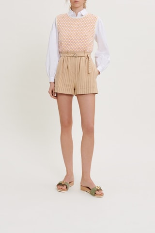 Short taille haute en coton biologique et lin Beige