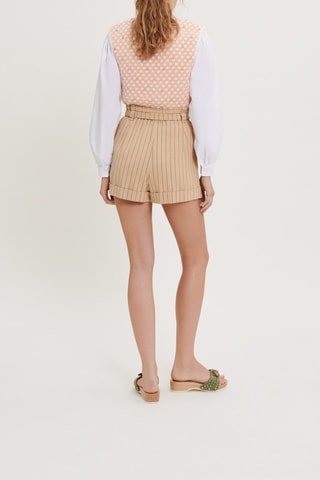 Short taille haute en coton biologique et lin Beige