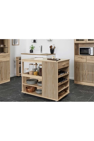 Ilha de cozinha com rodas 1 gaveta - Imitação de madeira