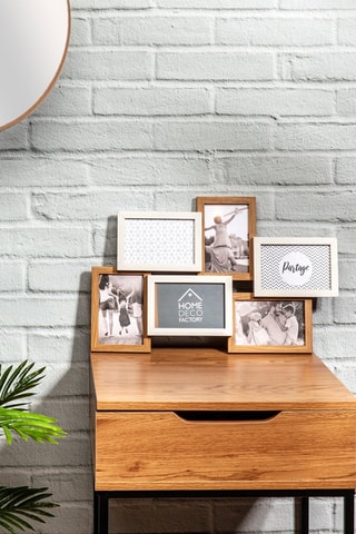 Moldura para 6 fotografias - 10 x 15 cm Branco e imitação de madeira