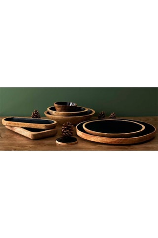 Base de prato mangueira em madeira - Preto - 35 cm