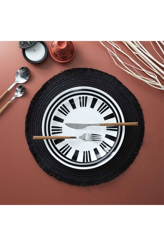 6 individuais de mesa redondos Frange - Preto - 38 cm