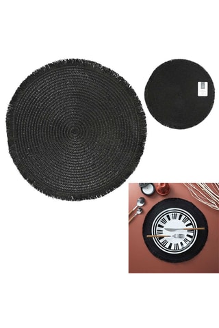 6 individuais de mesa redondos Frange - Preto - 38 cm