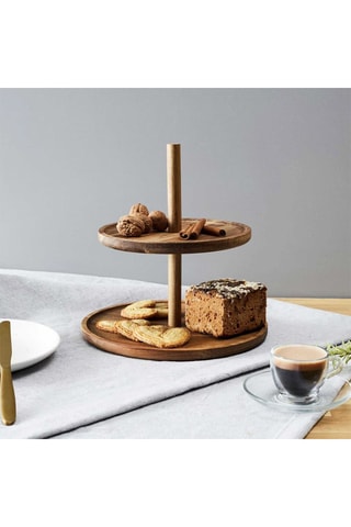 Expositor 2 prateleiras em madeira de acácia - Natural - 25 cm