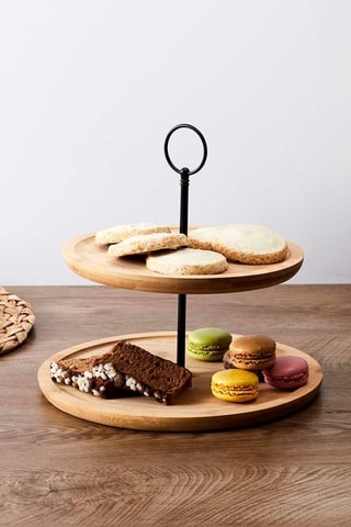 Expositor 2 níveis em bambu Natural e preto