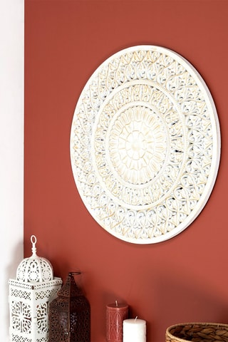 Decoração de parede redonda em madeira Branco e dourado